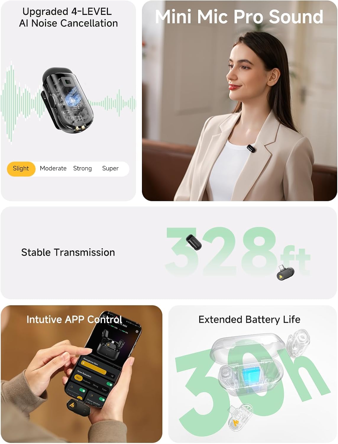 MAONO Wave T1 Mini Wireless Lavalier Microphone for iPhone 16 15 Android Tablet PC with USB-C Plug, Noise Cancellation, AI Voice Filter, 30H Used with Charging Case for Video Recording TikTok YouTube