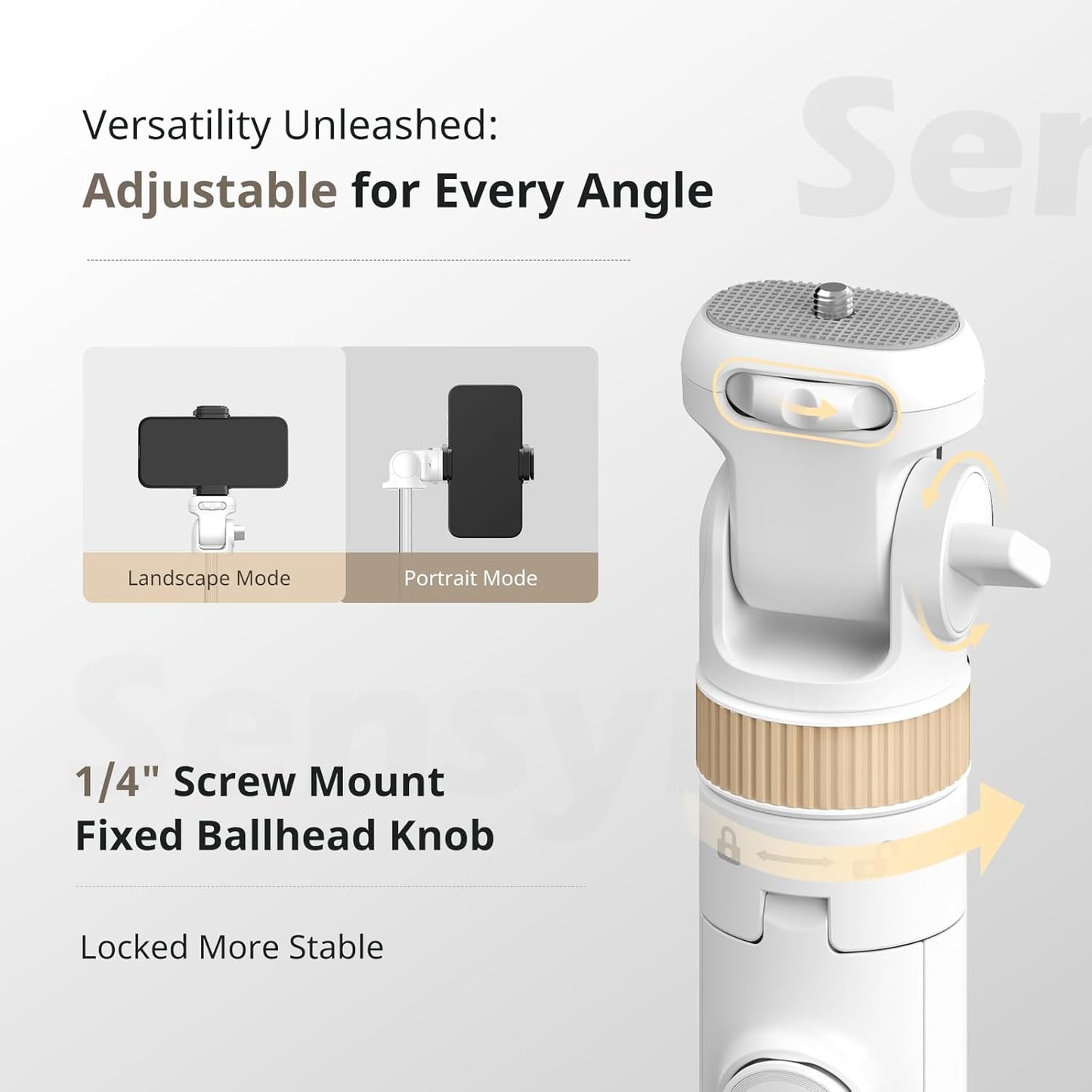 SENSYNE 72" Phone Tripod, Extendable for iPhone & Selfie Stick with Detachable Phone Holder & Wireless Remote, Compatible with All Cell Phones, Camera (White)