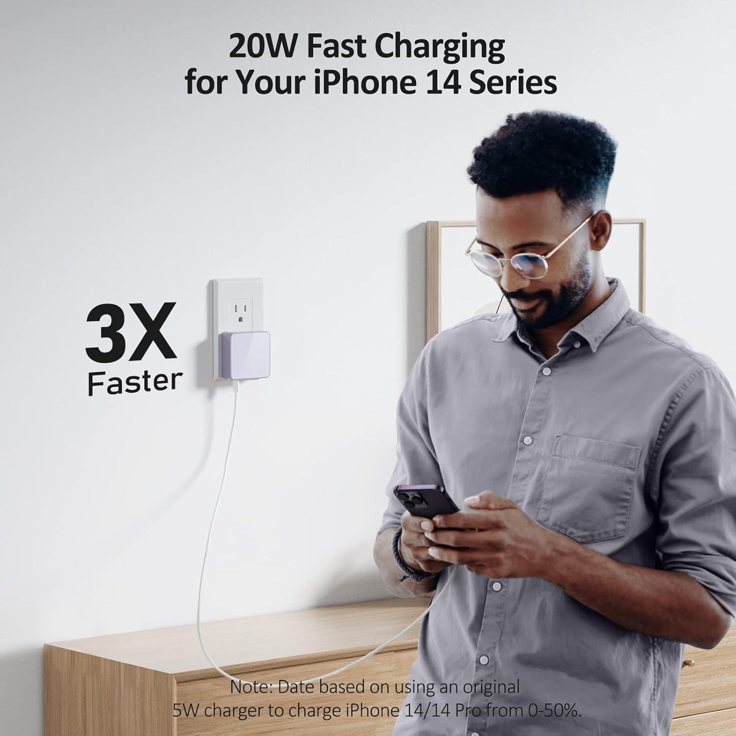 Nekmit USB C Charger, Thin Flat 52W 4-Port Fast Wall Charger with Two 20W Power Delivery and 2 USB Port for iPhone 14/14 Pro/14 Pro Max, Galaxy, Pixel, iPad Pro, AirPods Pro and More, Purple