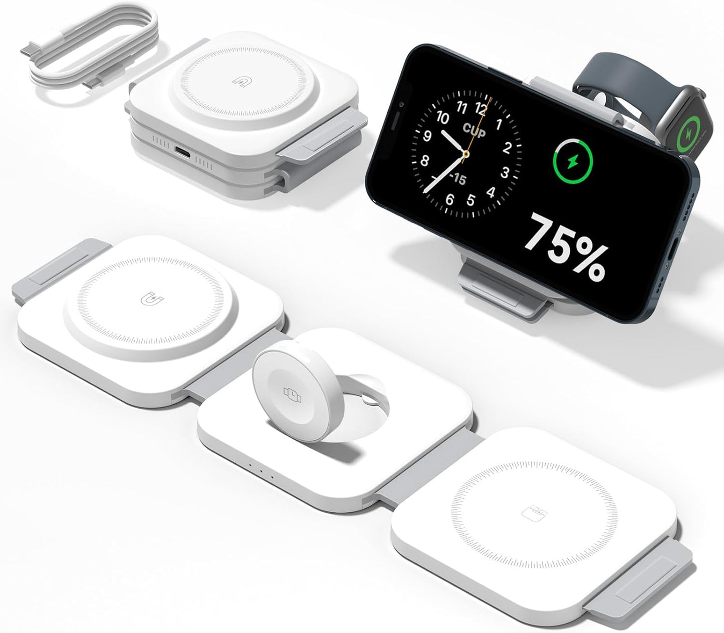 3 in 1 Charging Station for Apple Multiple Devices, Foldable Magnetic Fast Wireless Charger Dock, Travel Charging Pad for iPhone 16 15 14 13 12 Pro Max Plus Apple Watch Series & AirPods 4/3/2/Pro