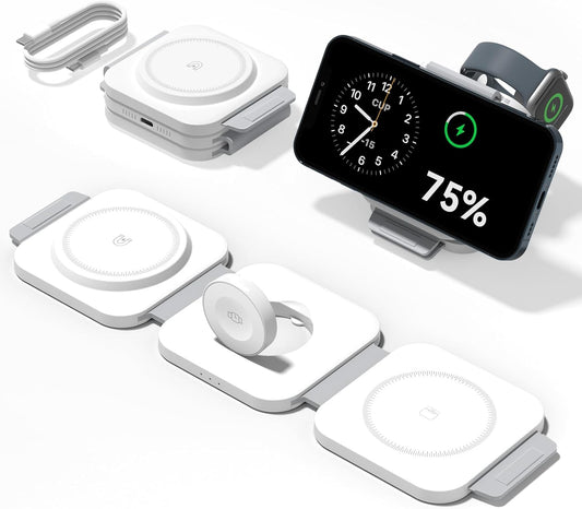 3 in 1 Charging Station for Apple Multiple Devices, Foldable Magnetic Fast Wireless Charger Dock, Travel Charging Pad for iPhone 16 15 14 13 12 Pro Max Plus Apple Watch Series & AirPods 4/3/2/Pro