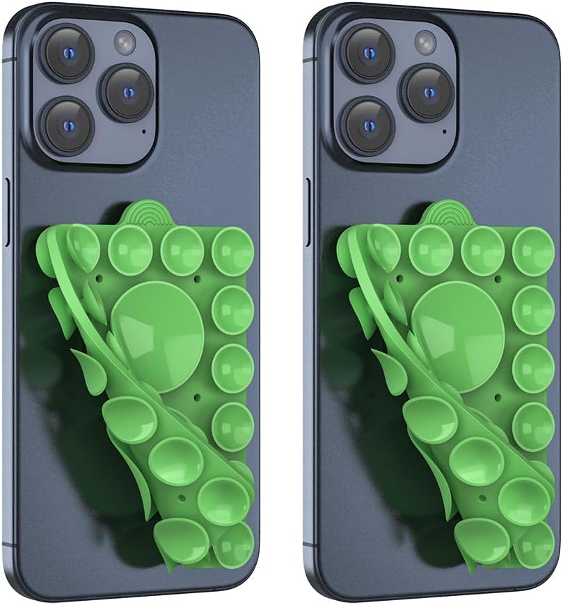 Silicone Suction Phone Holder Mount, Silicon Phone Accessory for iPhone and Android, Hands-Free Mirror Shower Mount, TikTok Videos and Selfies (Grass Green 2Pack, Double Sided)
