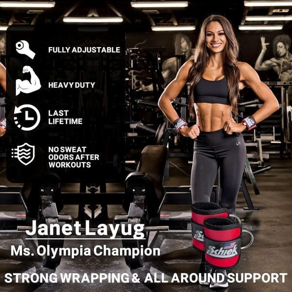 Schiek Sports 1707 Ankle Cuffs - Ideal for Glute Kickbacks and Cable Machine Workouts - Durable and Built To Last