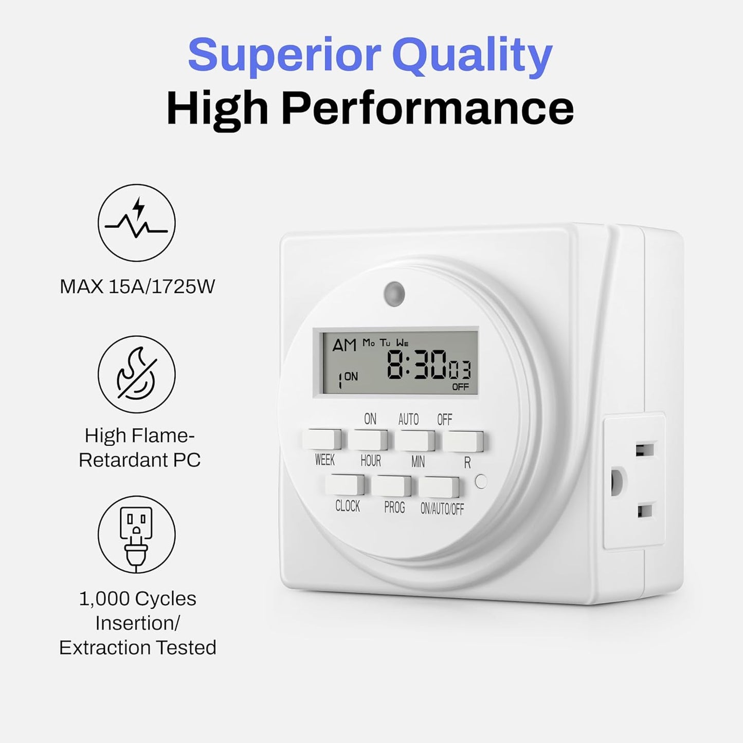 BN-LINK 7 Day Heavy Duty Digital Programmable Timer, 120V, 60Hz, Dual Outlet, Indoor, for Lamp Light Fan Security ETL Listed