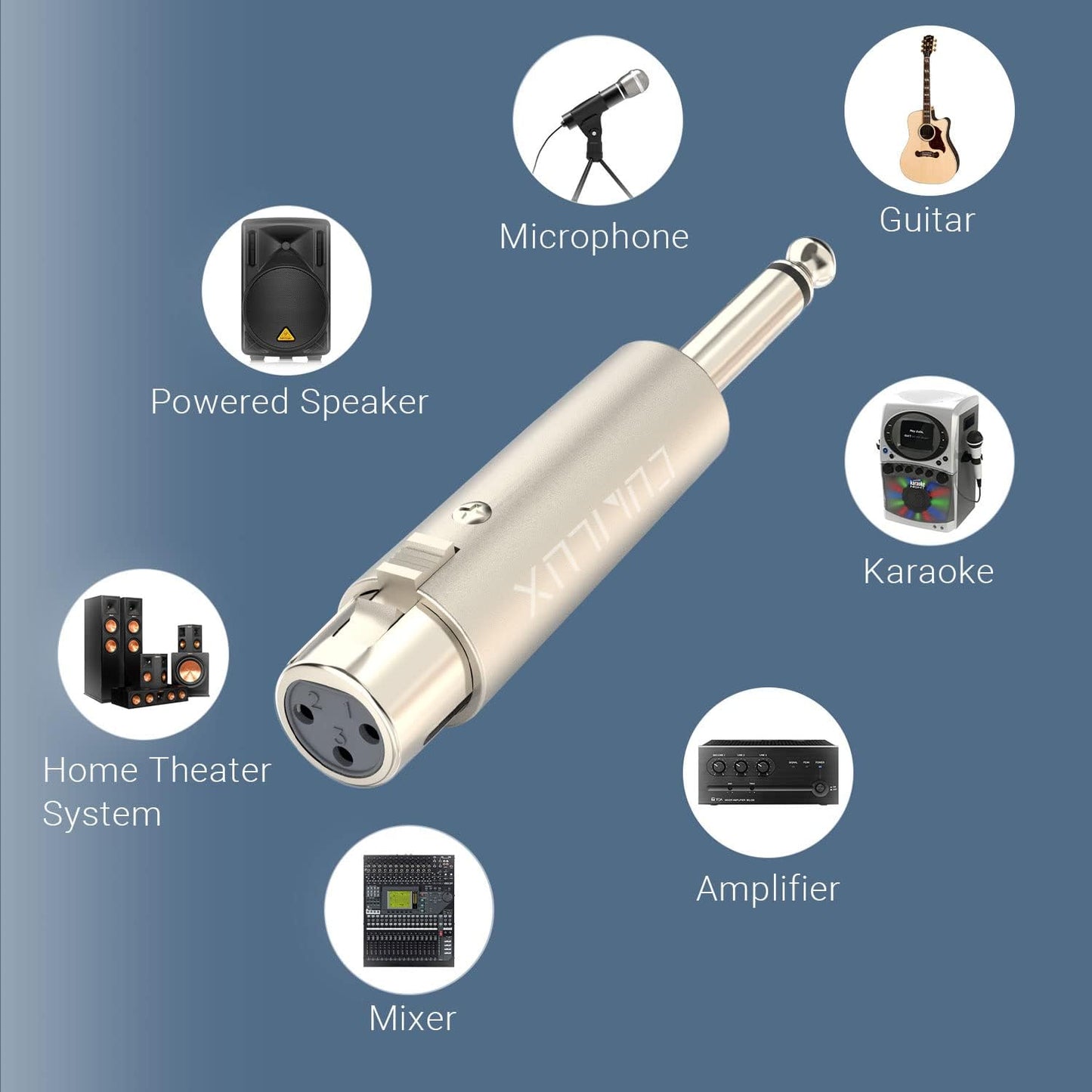 Cubilux Unbalance XLR Female to 1/4” TS Male Converter, XLR to 6.35mm(Quarter Inch) TS Mono Adapter for Guitar, Keyboard, Drum, Microphone, Power Amplifier, Mixer, Karaoke System, Speaker, 2-Pack