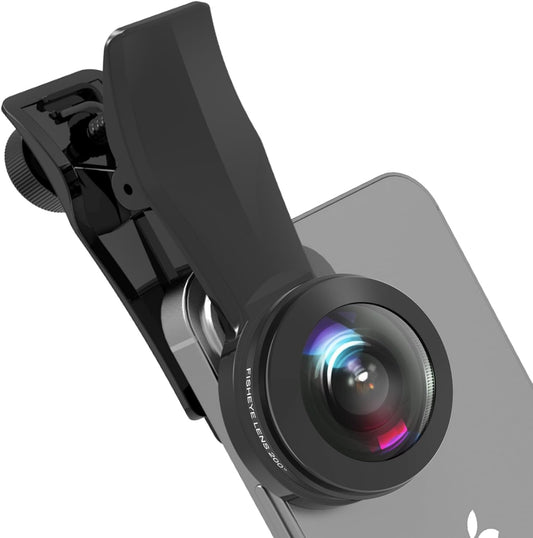 200° Fisheye Lens with 17mm Thread Universal Phone Lens Clip for iPhone and Android Smartphones, Suitable for VR Live Streaming & Architectural Photography