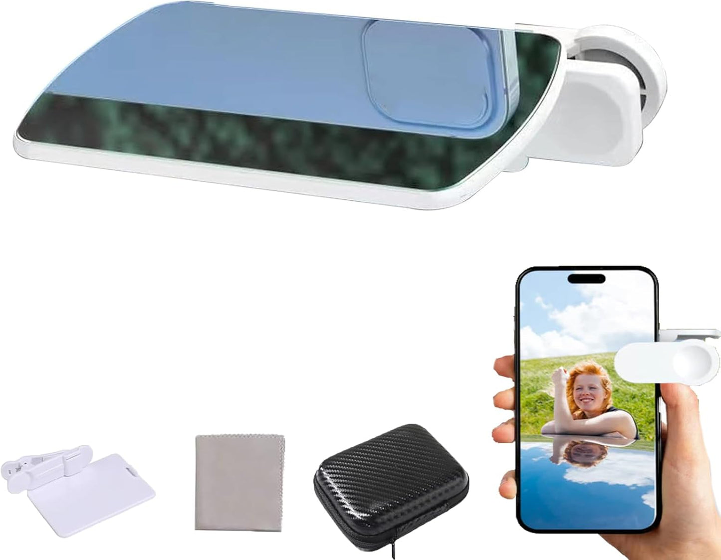 Mirror Effect Lens - Capture Stunning Reflections Instantly, Smartphone Camera Mirror Reflection Clip Kit, Adjustable HD Glass Smartphone Photography Flip Mirror, for Travel Photography (White)