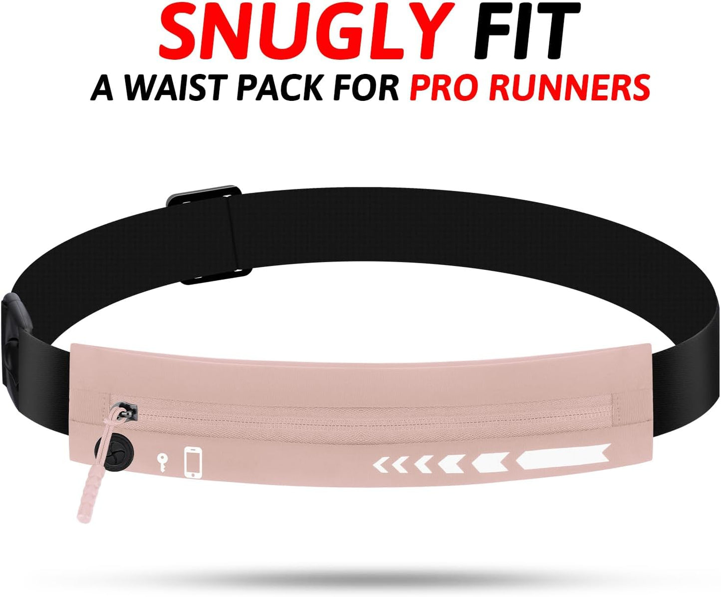 USHAKE Slim Running Belt for Women Men-Runners Phone Holder Fanny Pack, Adjustable, Bounce Free Waist Pouch bag for Workout, Money Belt, Run Gear Accessories Pink