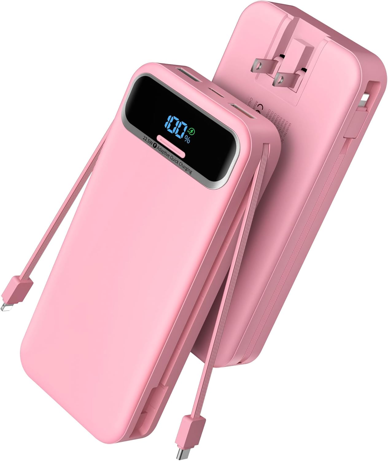 Portable Charger Power Bank with Built in Cables and AC Wall Plug,PD20W&SCP22.5W USB-C Super Fast Charging,20000mAh Travel Phone Charging,LED Display Battery Pack Compatible All iPhone Samsung etc