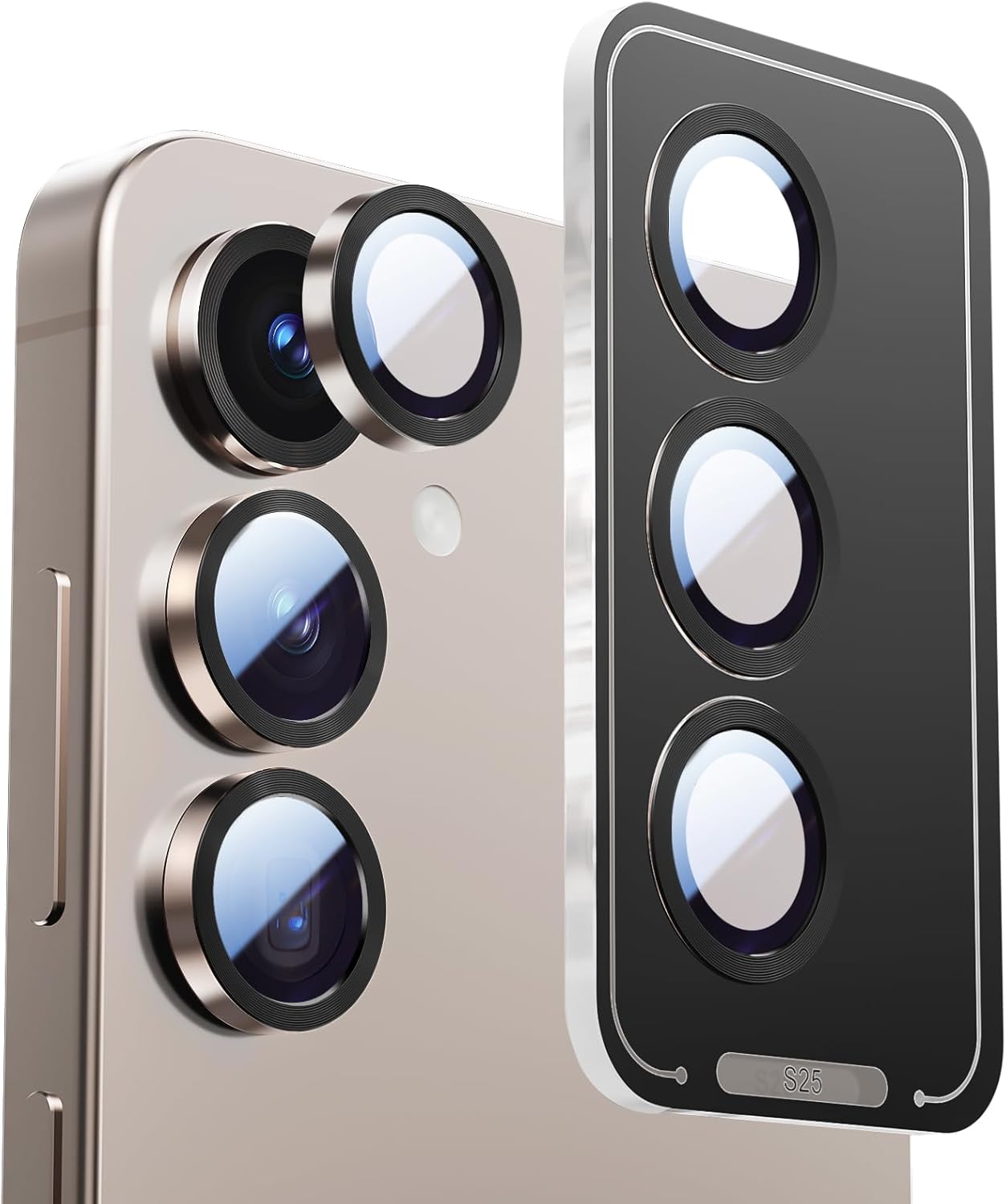 X-it Camera Lens Protector for Samsung S25, 9H Tempered Glass, Independent Metal Aluminum Edge Original Protection Design, Suitable for Phone Case, Anti-scratch, Anti-reflective,PinkGold