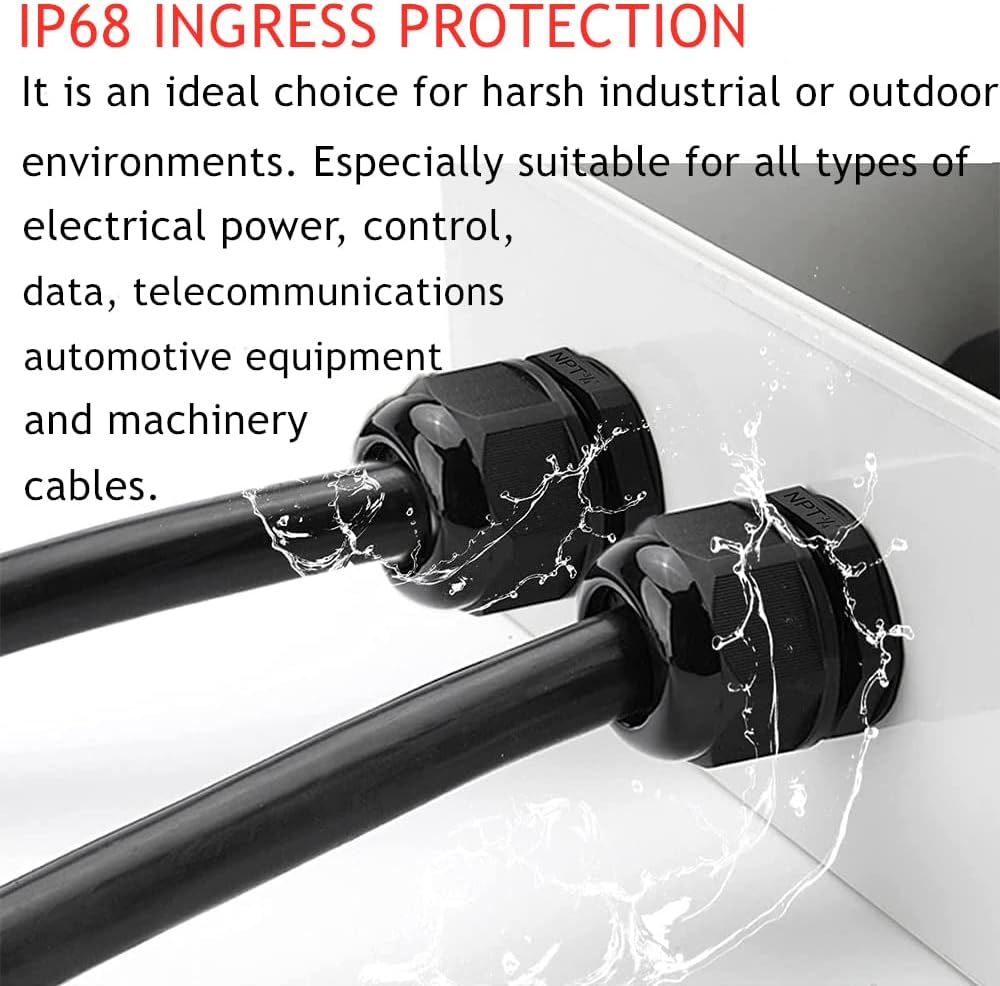 PENGLIN Cable Glands 1" NPT Nylon Cable Connector, Strain Relief Cord Connector, IP68 Waterproof Adjustable Locknut(1 Inch (8-Pack))