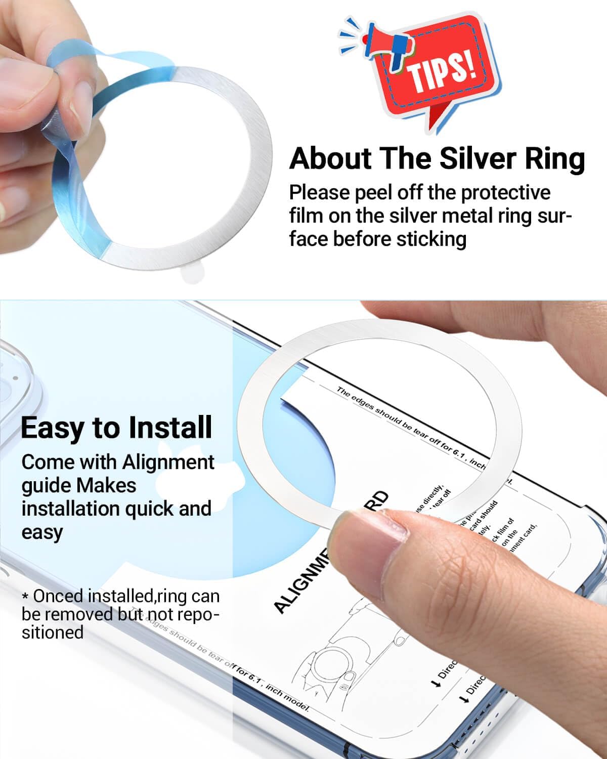 Magnetic Wireless Charging Magsafe Ring-6 PCS,Ultra-Thin(0.4mm) Magsafe Sticker, Compatible with iPhone 16/15/14/13 Series,Samsung Galaxy,Google Pixel Series,Magsafe Accessories-3Black&3Silver