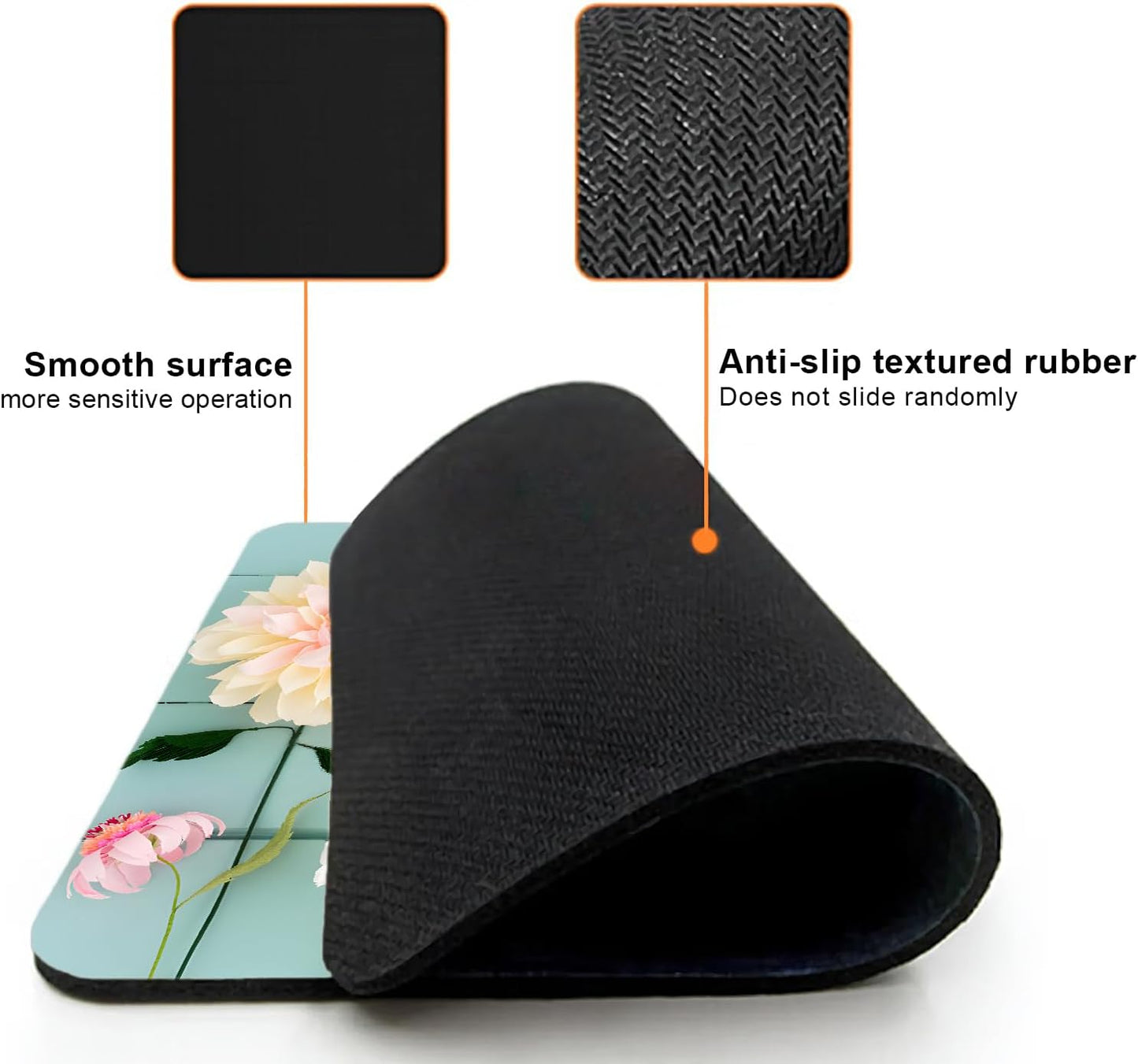 Mouse Pad, Cute Blue Wood Beautiful Flower Mouse Pads for Desk, 9.5" x 7.9" Non-Slip Rubber Base Computer Mousepad with Women, Portable Square Design for Wireless Mouse and Pad Laptop Office & Travel