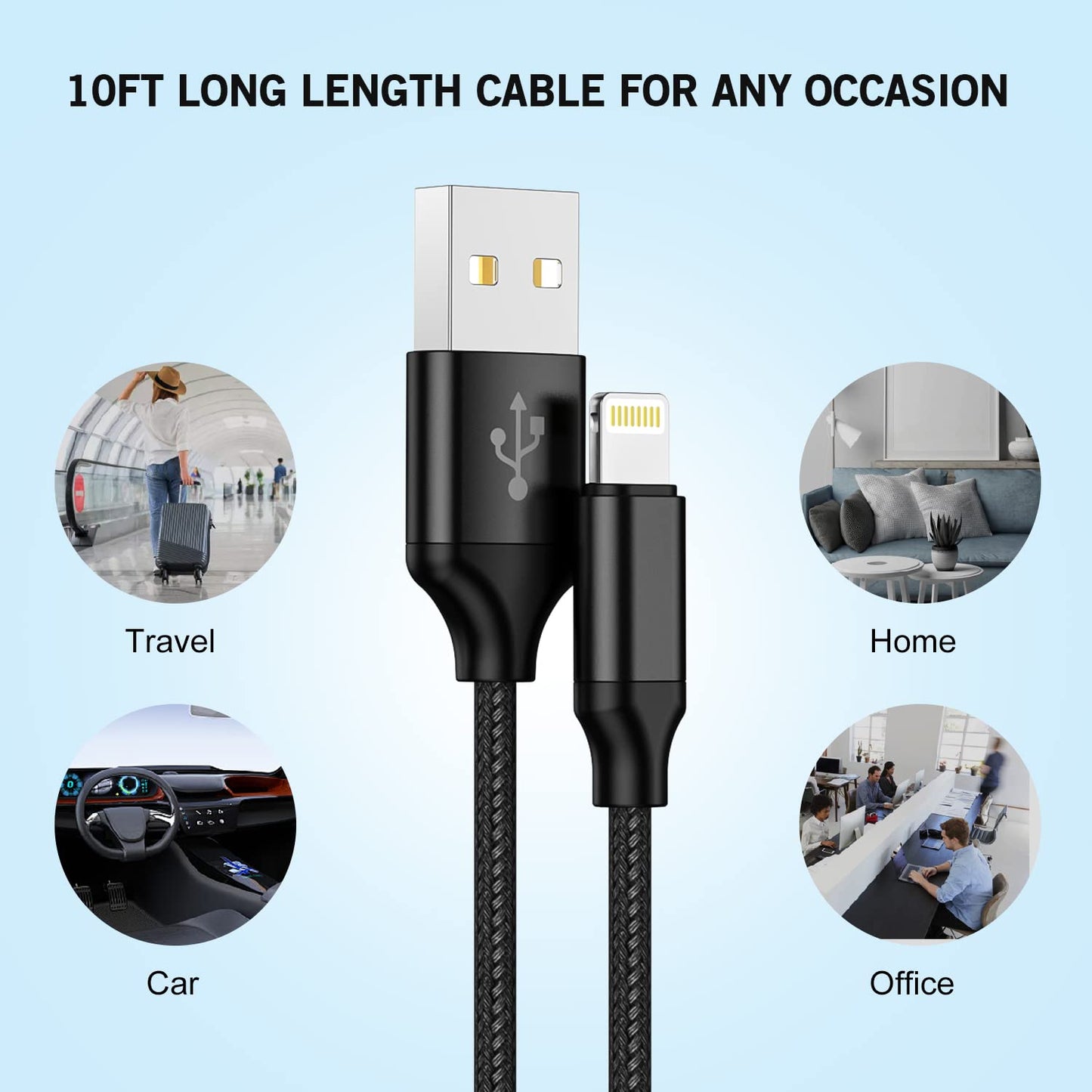 iPhone Fast Charger,2Pack 10FT iPhone Charge 2.1A Dual Port USB Wall Charger Block Plug Adapter with Long Fast Charging Lightning Braided Cable Cord for iPhone 14 13 12 11 Pro Max XS XR 8 7 Plus iPad