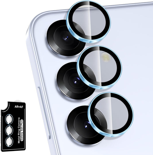 for Samsung Galaxy S25 Plus Camera Lens Protector, Individual Metal Ring Tempered Glass Lens Cover, [Strong Adsorption] Scratch Resistant Ultra-Thin HD Clear Lens Cover, 1 Set-Blue Ring