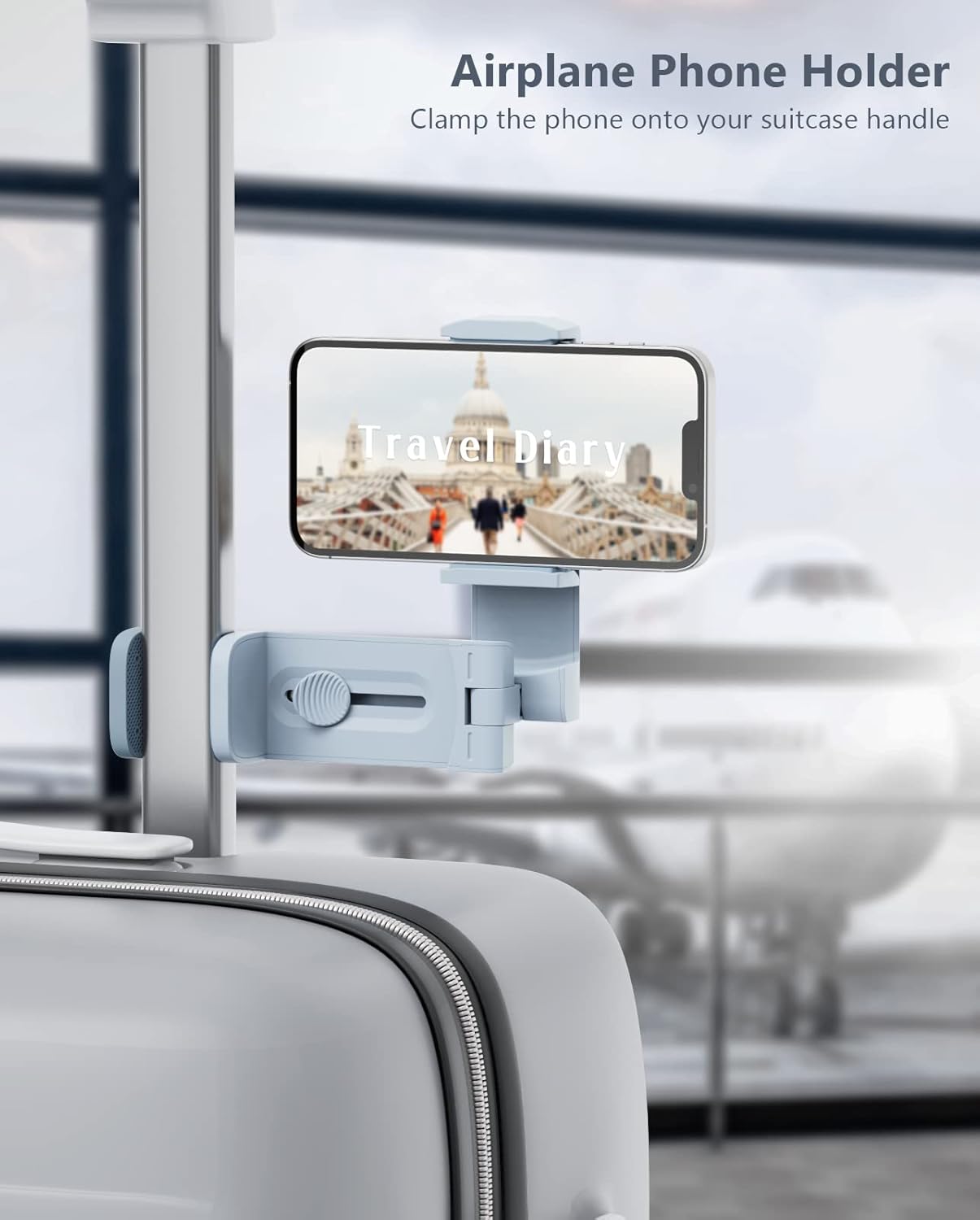 MiiKARE Airplane Travel Essentials Phone Holder, Universal Handsfree Phone Mount for Flying with 360 Degree Rotation, Accessory for Airplane, Travel Must Haves Phone Stand for Desk-Purple&Blue