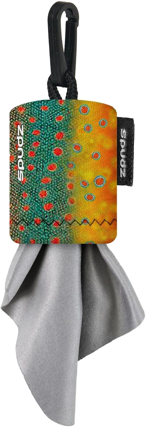 SPUDZ Ultra Microfiber Lens Cleaner – Closable Pouch, Clip-On, Washable – for Optics, Scopes, Glasses | Brookie, 6 x 6 Inch (2-Pack)