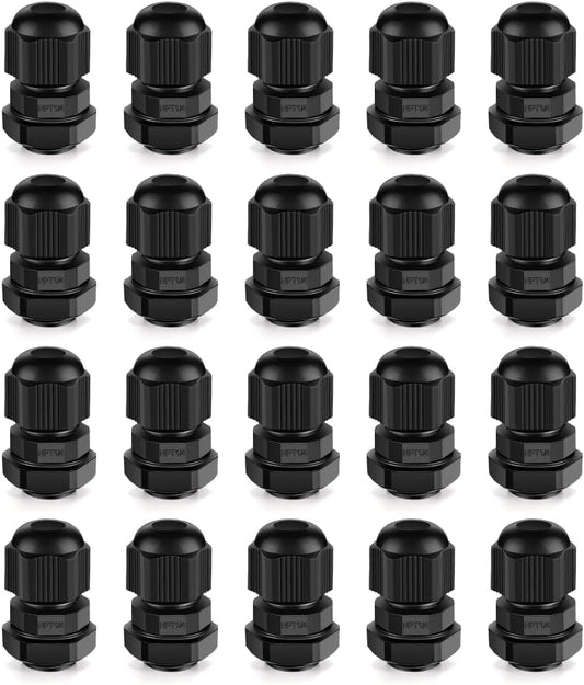 Cable Gland 20 Pack 1/4" NPT Waterproof Adjustable Connector Strain Relief Cord Connectors Joints Nylon with Gaskets…