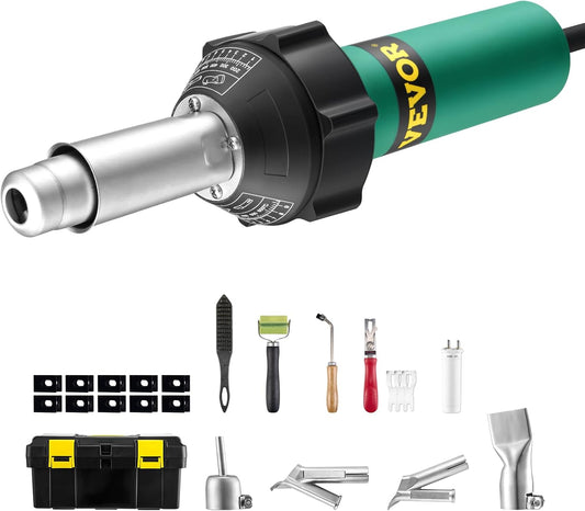 VEVOR Hot Air Plastic Welder, 1600W Hot Air Torch Pistol, 122-1112℉ PVC TPO Vinyl Heat Gun Welding Torch, Plastic Roofing Welding Kit with 11 Accessories- Toolbox, Nozzle, Roller, Blades for PP/PE/PVC
