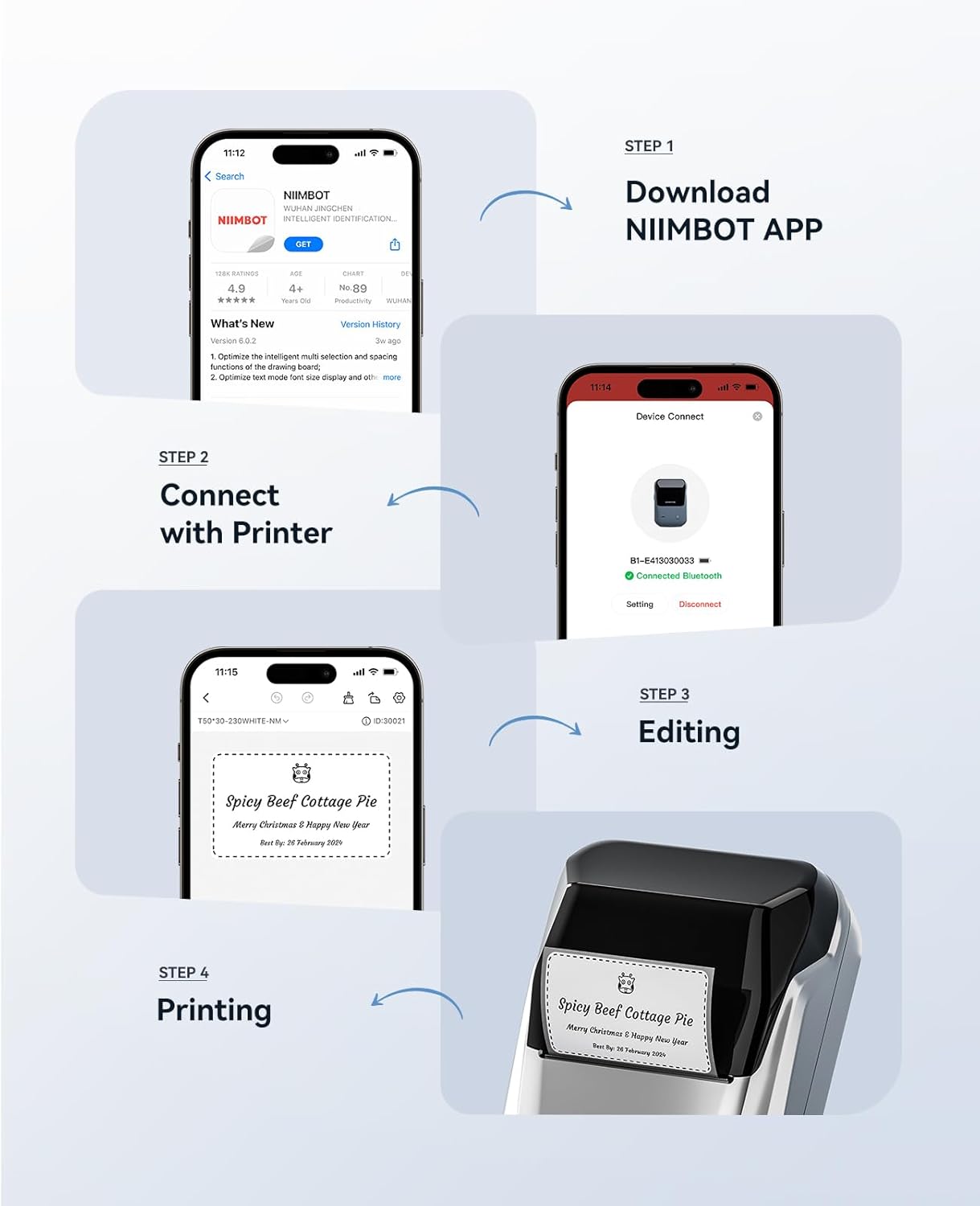 NIIMBOT B1 Label Maker Machine with Tape, Thermal Label Printer Easy to Use for Office Supplies, Home, Business, 2 Inch Label Maker with 2'' x1.18'' Labels-230pcs/Roll