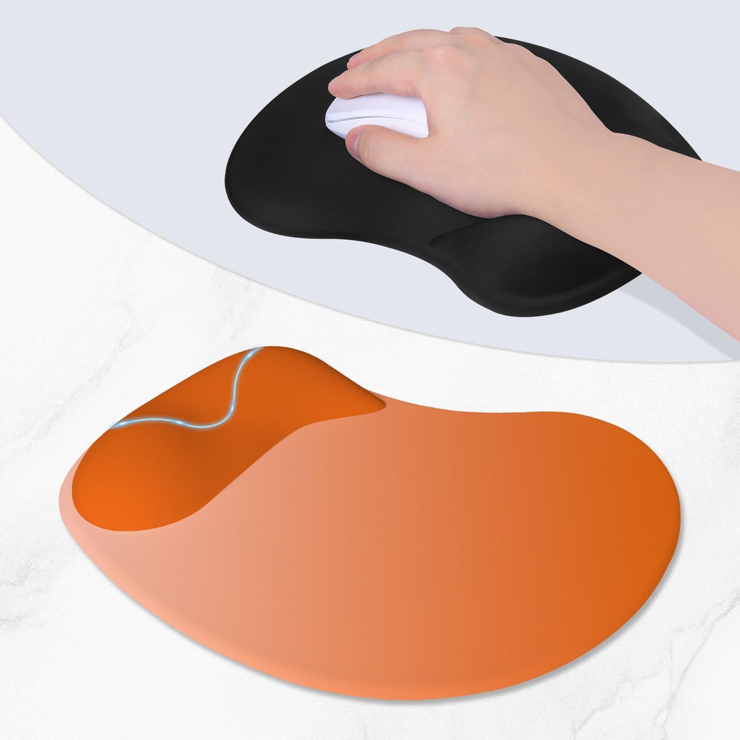ITNRSIIET Ergonomic Mouse Pad, Cushioned Gel Wrist Rest, Non-Slip Base, Smooth Surface, Cute Multi-Color, 9.5 x 8.2 in, Peach Gradient