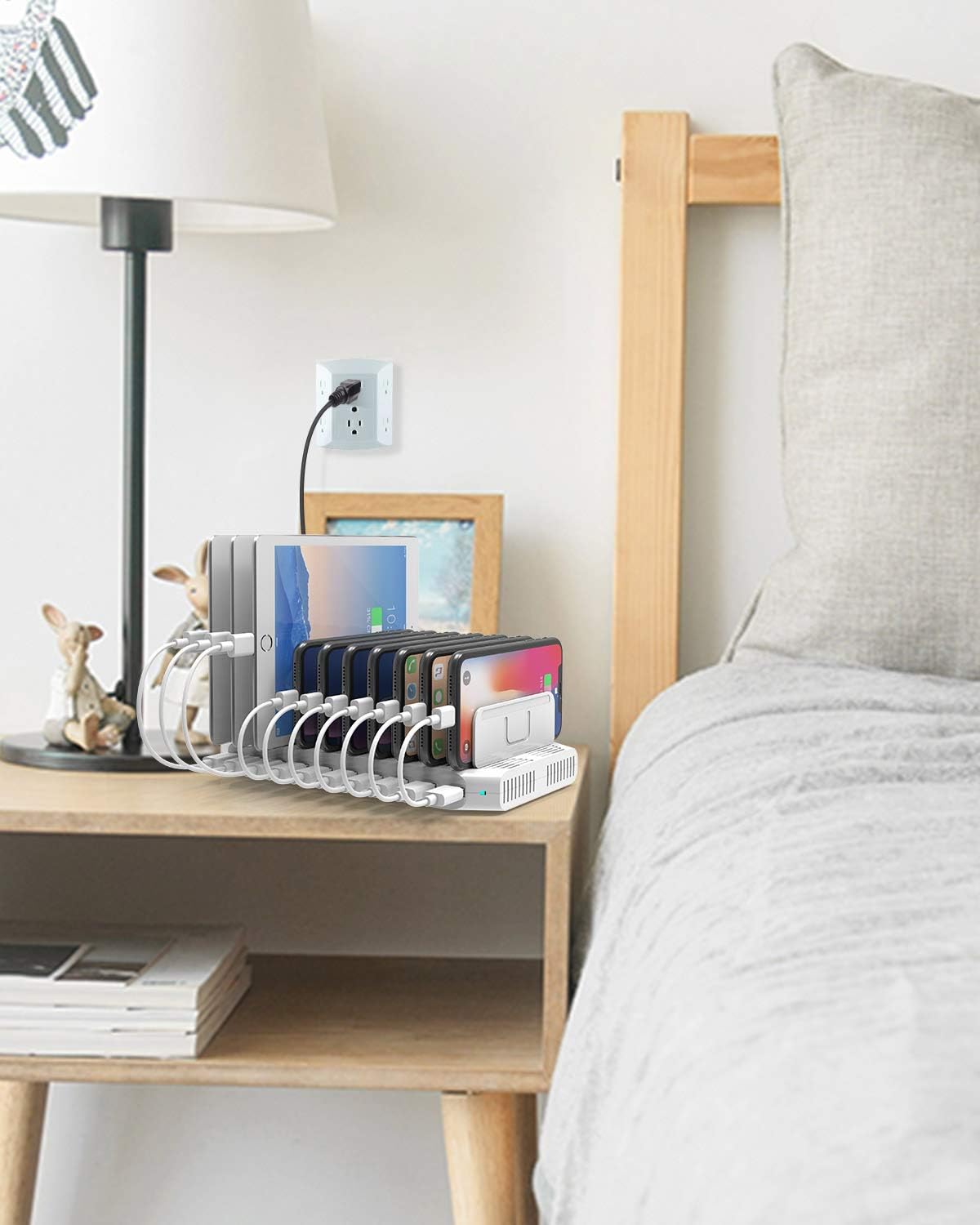 Unitek Phone Organizer and Charging Station for Multiple Devices, 10 Port USB Charging Station Dock with Adjustable Dividers and Smart IC