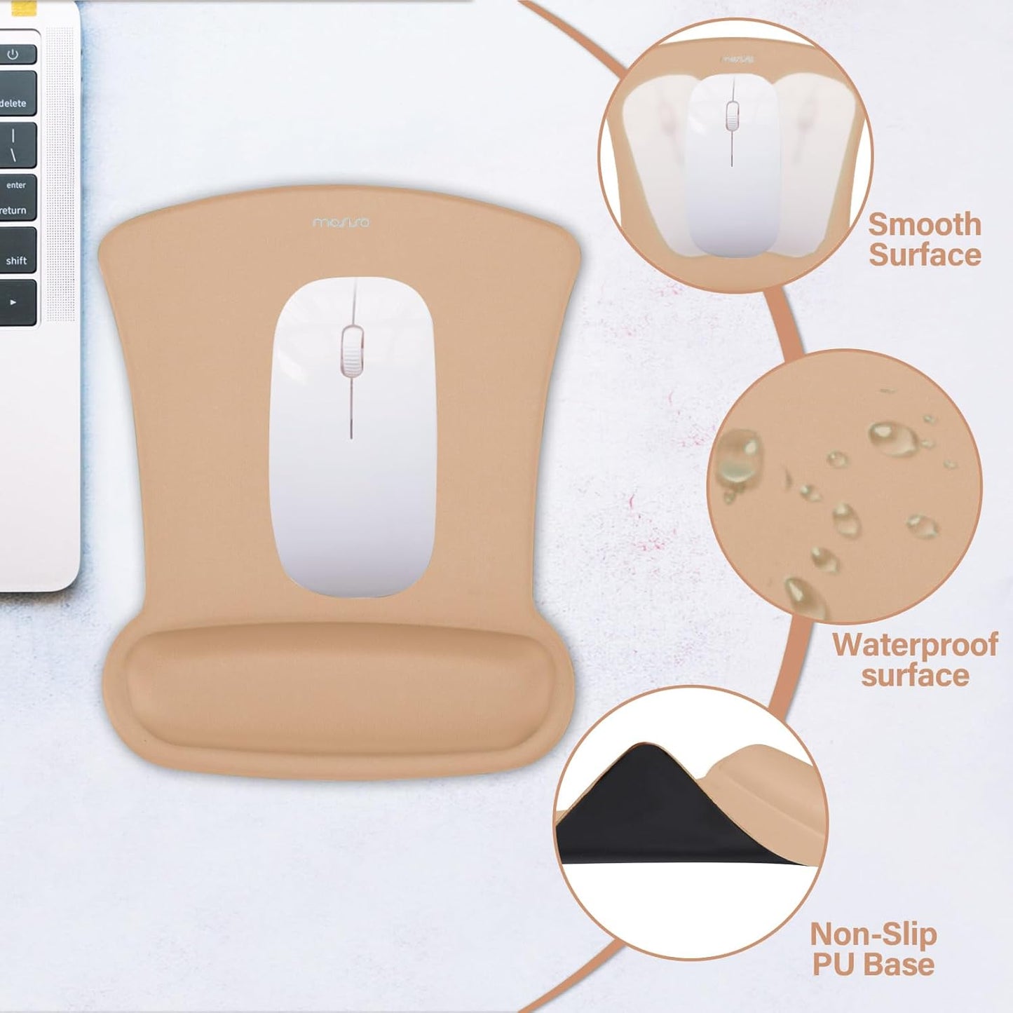 MOSISO Wrist Rest Support for Mouse Pad & Keyboard Set, Ergonomic Mousepad Non-Slip Base Home/Office Pain Relief & Easy Typing Cushion with Neoprene Cloth & Raised Memory Foam, Mocha