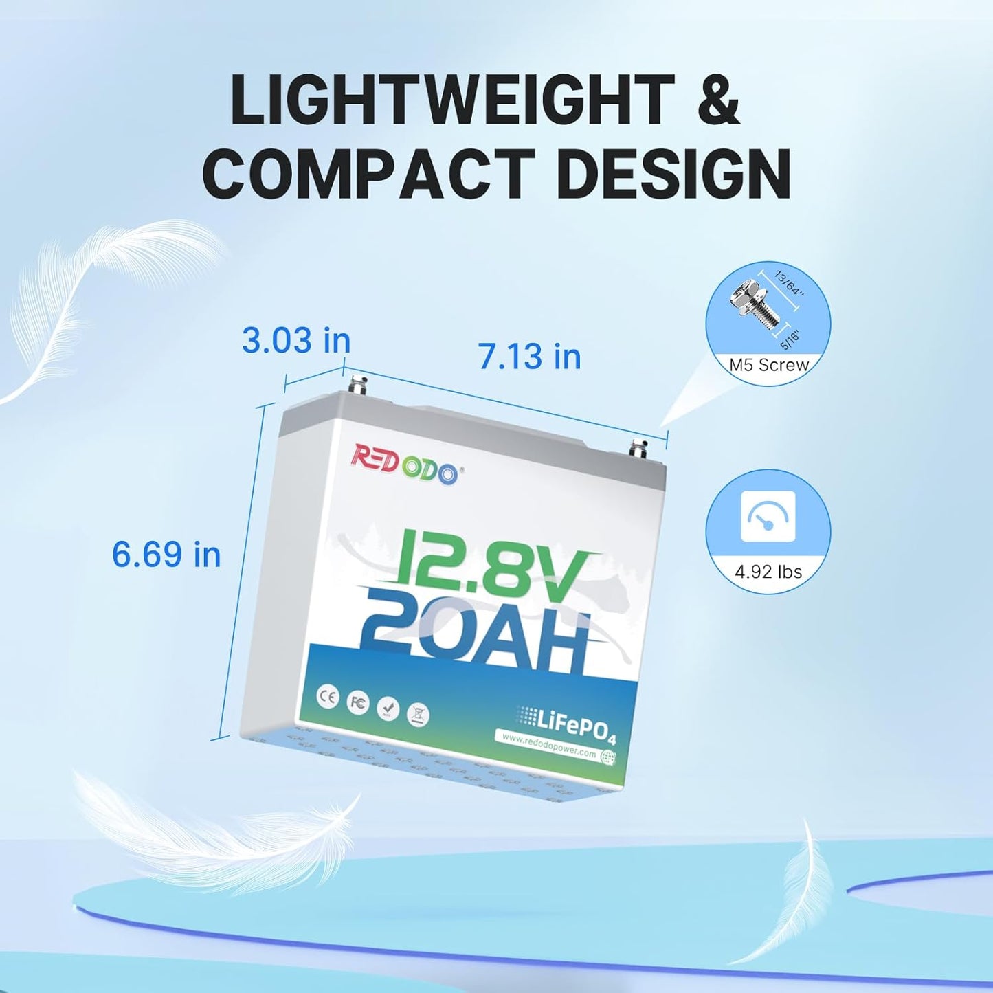 Redodo 12V 20Ah LiFePO4 Battery with 20A BMS, 4000+ Deep Cycles Lithium Battery, 256Wh Energy Storage, Ideal for Fish Finder,Outdoor Camping,Ice Fishing, 2 Pack