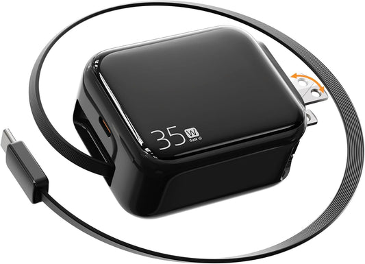 Retractable Wall Charger, 35W Fast USB C Charger Block with Extendable Type C Charing Cable for iPhone 16 15 Galaxy S25 24, Portable Retractable Charging Plug for Home Kitchen Office Travel