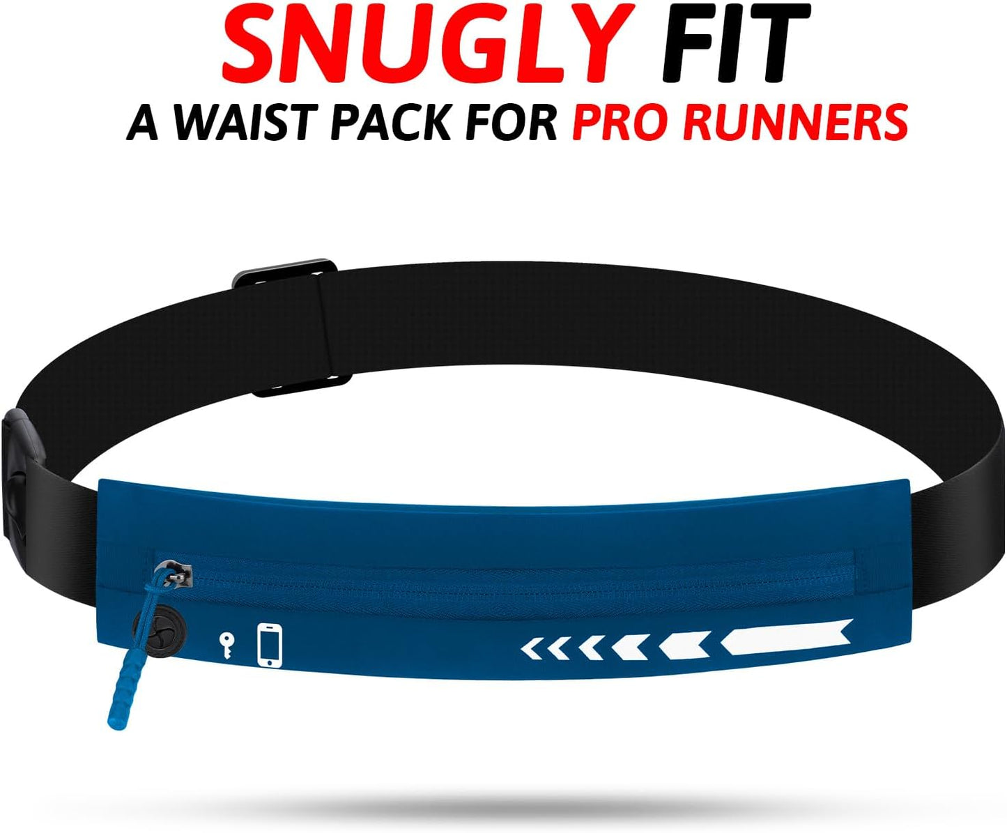 USHAKE Slim Running Belt for Women Men-Runners Phone Holder Fanny Pack, Adjustable, Bounce Free Waist Pouch bag for Workout, Money Belt, Run Gear Accessories Navy Blue