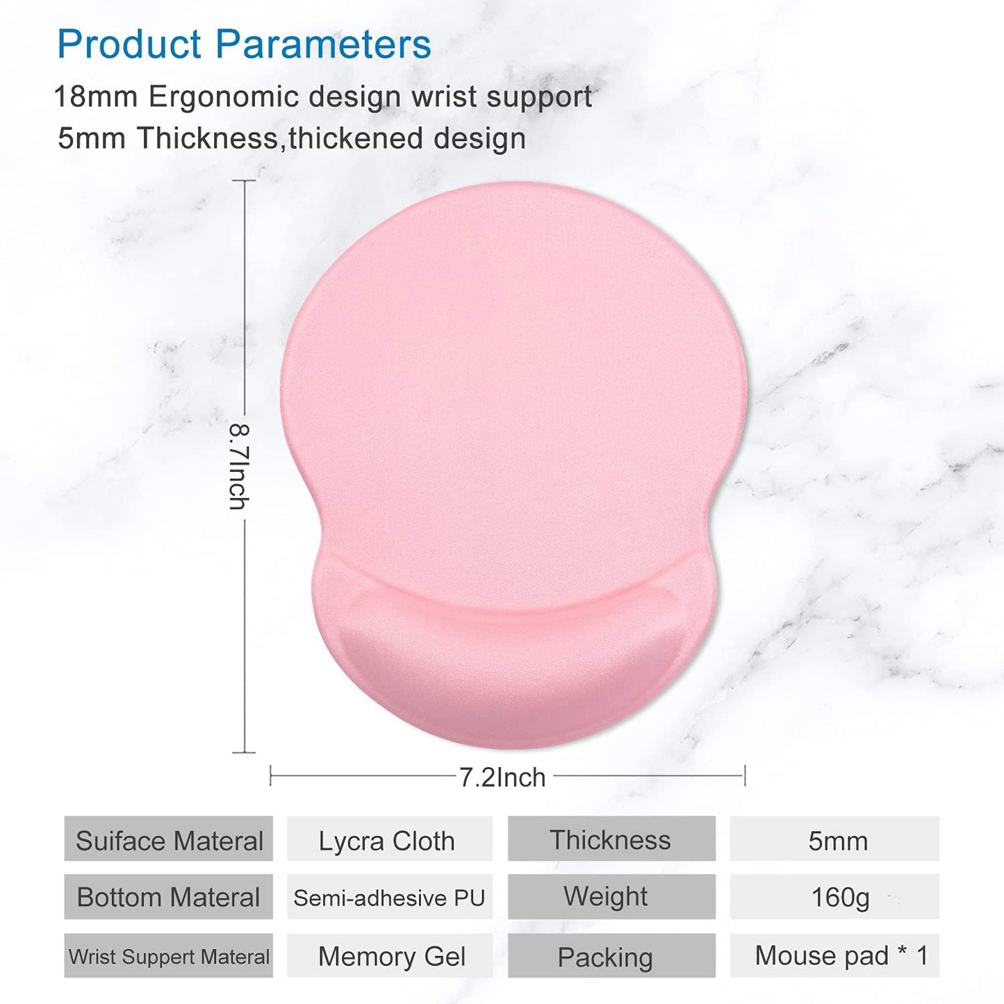 ITNRSIIET Ergonomic Mouse Pad with Gel Wrist Support Small Wrist Rest Smooth Surface Non-Slip PU Base Comfortable Office Supplies Pain Relief, 8.7 x 7.2 inches, Pink