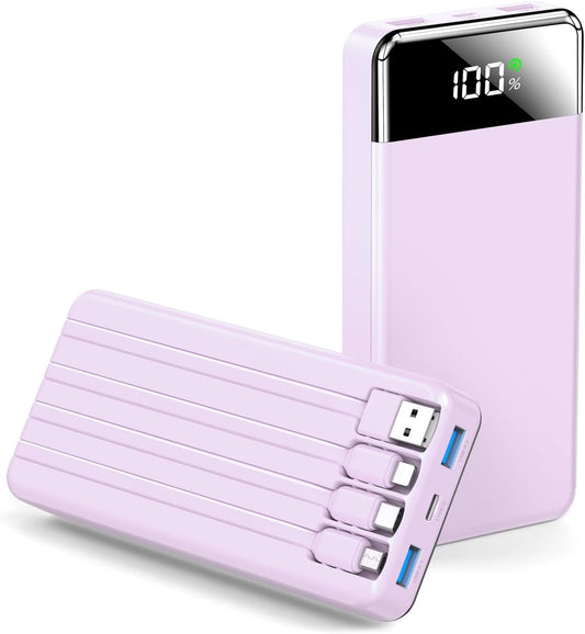 SABANI Portable Charger 35000mAh Power Bank - Portable Battery with 4 Built in Cables, 22.5W Fast Charging Battery Pack Compatible with iPhone 16 15 14 13 Samsung Android Phone etc (1 Pack, Purple)