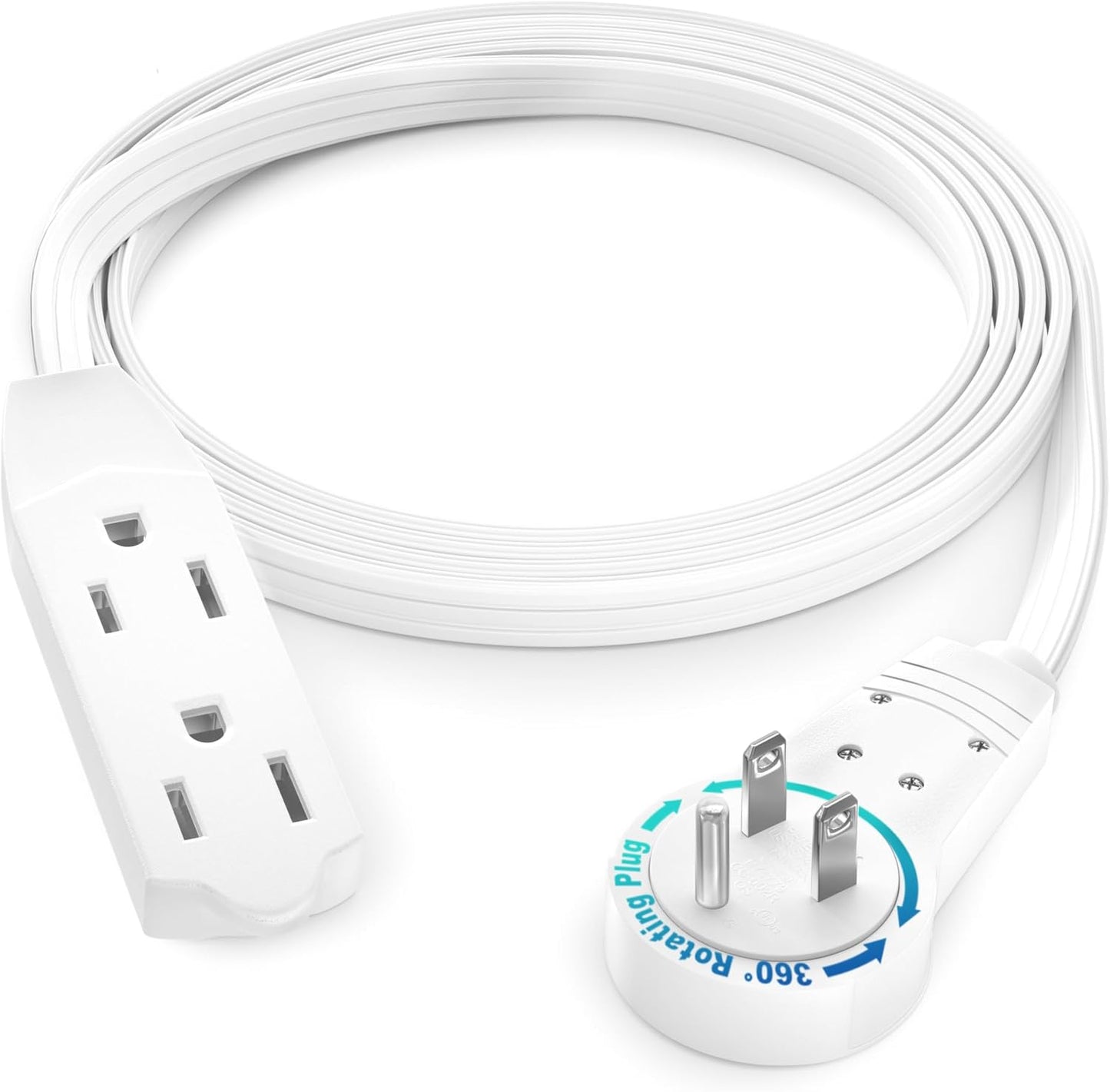 Maximm Cable 4 Ft 360° Rotating Flat Plug Extension Cord, 16/3 AWG Multi 3 Outlet 3-Prong Grounded Wire- White - UL Certified