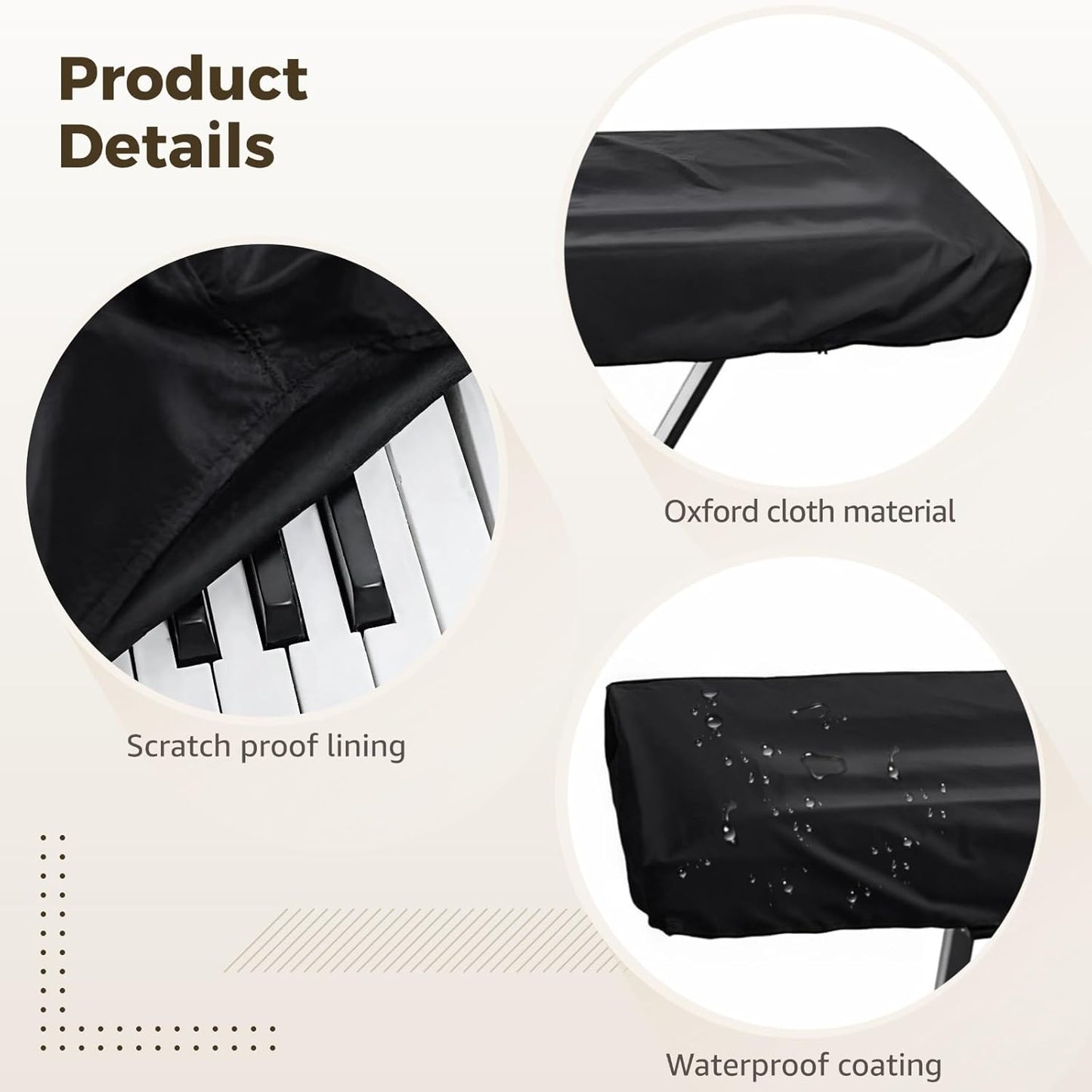 Piano Keyboard Dust Cover, 88 Key Electronic Piano Dust Cover, Waterproof Shield, Oxford Cloth, Ideal for Home and Studio, Black