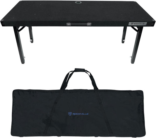 Rockville RTBL4 Adjustable Height DJ Table Folding Legs 20x60 Inch, Portable, Non-Slip Surface, Carry Bag Included, for Mobile DJs and Event Performers