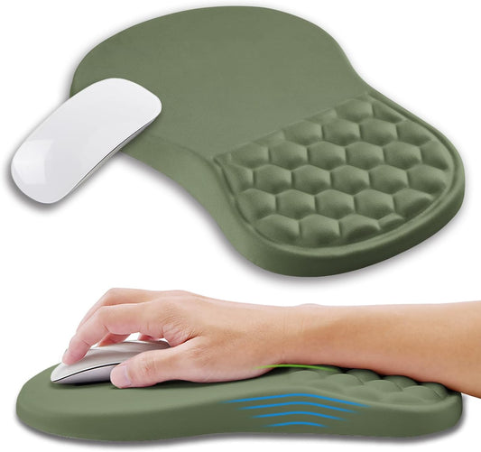 Ergonomic Mouse Pad Wrist Support with Memory Foam Massage Bulge, Carpal Tunnel Pain Relief Mousepad Wrist Rest for Mouse(12x8 inch,Olive Green)
