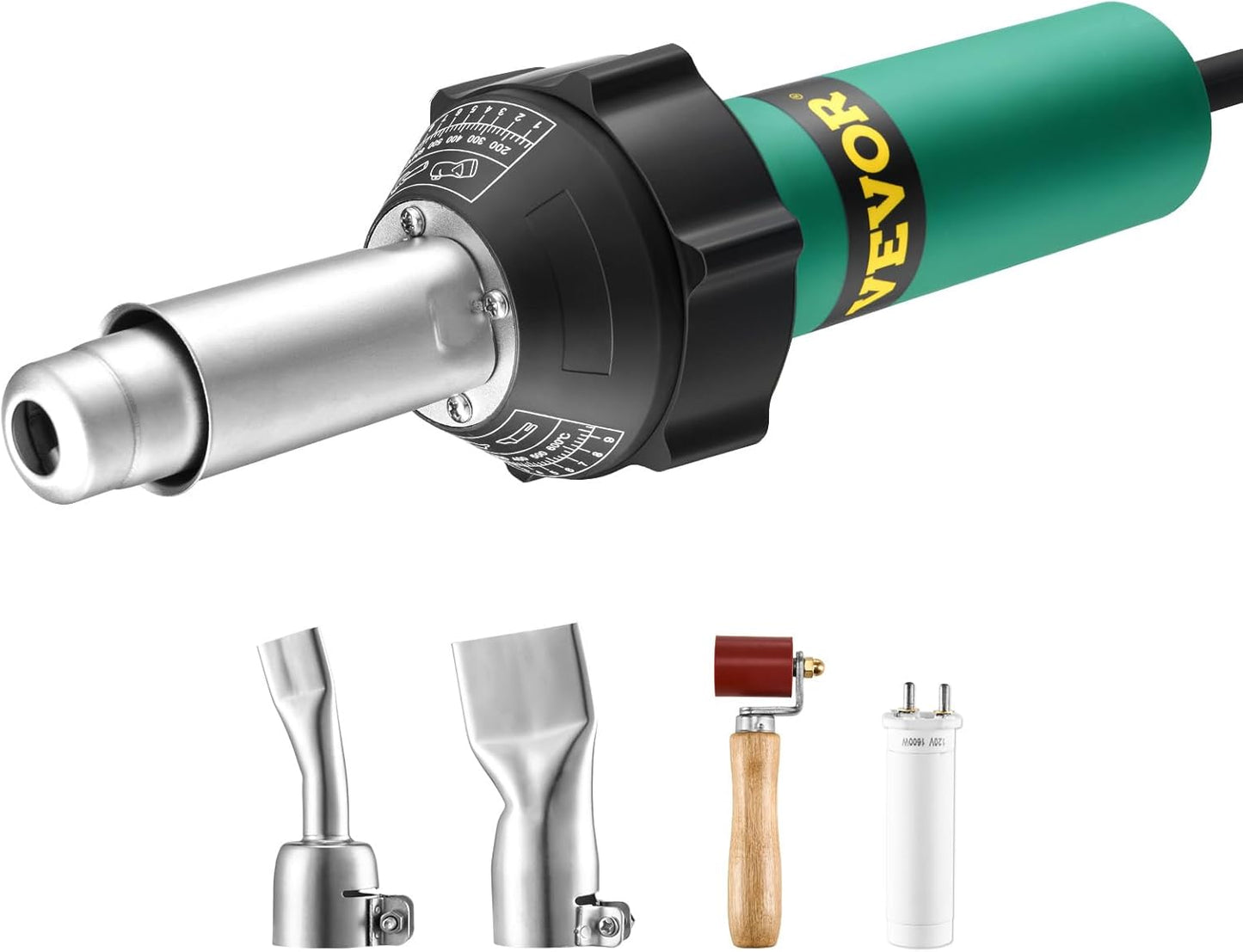 VEVOR Hot Air Plastic Welder, 1600W Hot Air Torch Pistol, 122-1112℉ PVC TPO Vinyl Heat Gun Welding Torch, Plastic Welding Roofing Kit with 4 Accessories - 2 Nozzles & 1 Seam Roller for PP/PE/PVC Sheet