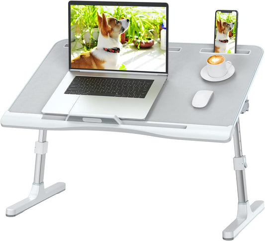 Laptop Bed Desk with Adjustable Heights and Angles, Upgraded-Sturdy Foldable Laptop Lap Desk for Bed/Sofa/Couch/Floor, Lap Tablet Desk (NO Drawer, Grey)