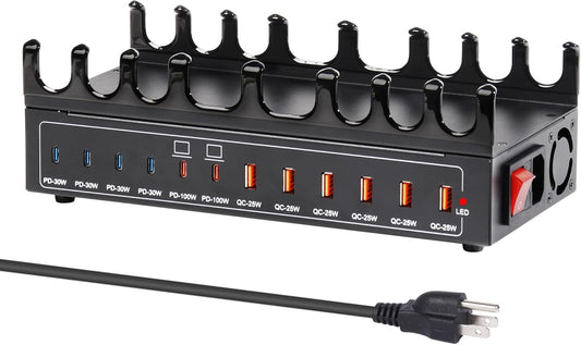 470W Charging Station for Multiple Devices, 12-Port USB C Charging Station with Double 100W PD PPS Port, Multi Device Fast Charger Dock for MacBook Pro Laptop, iPhone, iPad, Tablet, Android Cell Phone