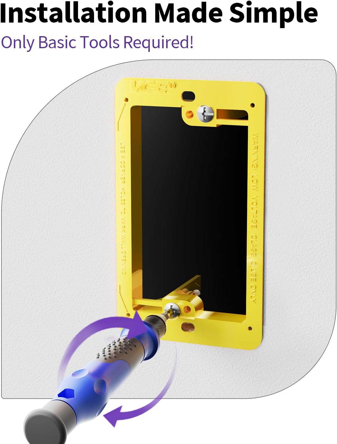 VCE Low Voltage Mounting Bracket Single Gang Wall Plate, Flush Low Voltage Box for Network, HDMI, Coaxial, Speaker, Telephone Cables, Yellow, 5 Pack