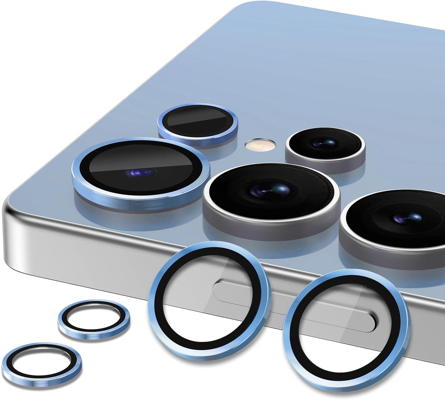 for Samsung Galaxy S25 Ultra Camera Lens Protector, Individual Metal Ring Tempered Glass Lens Cover, [Strong Adsorption] Scratch Resistant Ultra-Thin HD Clear Lens Cover, 1 Set-Blue