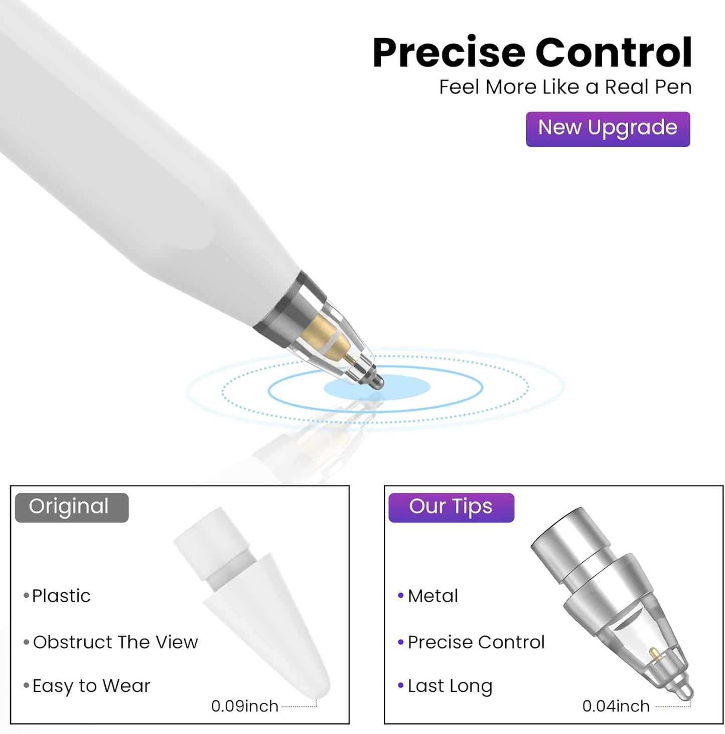 Delidigi 4 Packs Replacement Tips Compatible with Apple Pencil Pro/2nd Generation/1st Gen/USB-C, Metal Body Precise Control Pen Like iPencil Tips Nibs