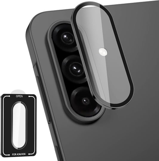 for Samsung Galaxy A36/A56 Camera Lens Protector, Individual Metal Ring Tempered Glass Lens Cover, [Strong Adsorption] Scratch Resistant Ultra-Thin HD Clear Lens Cover, 1 Set-Black
