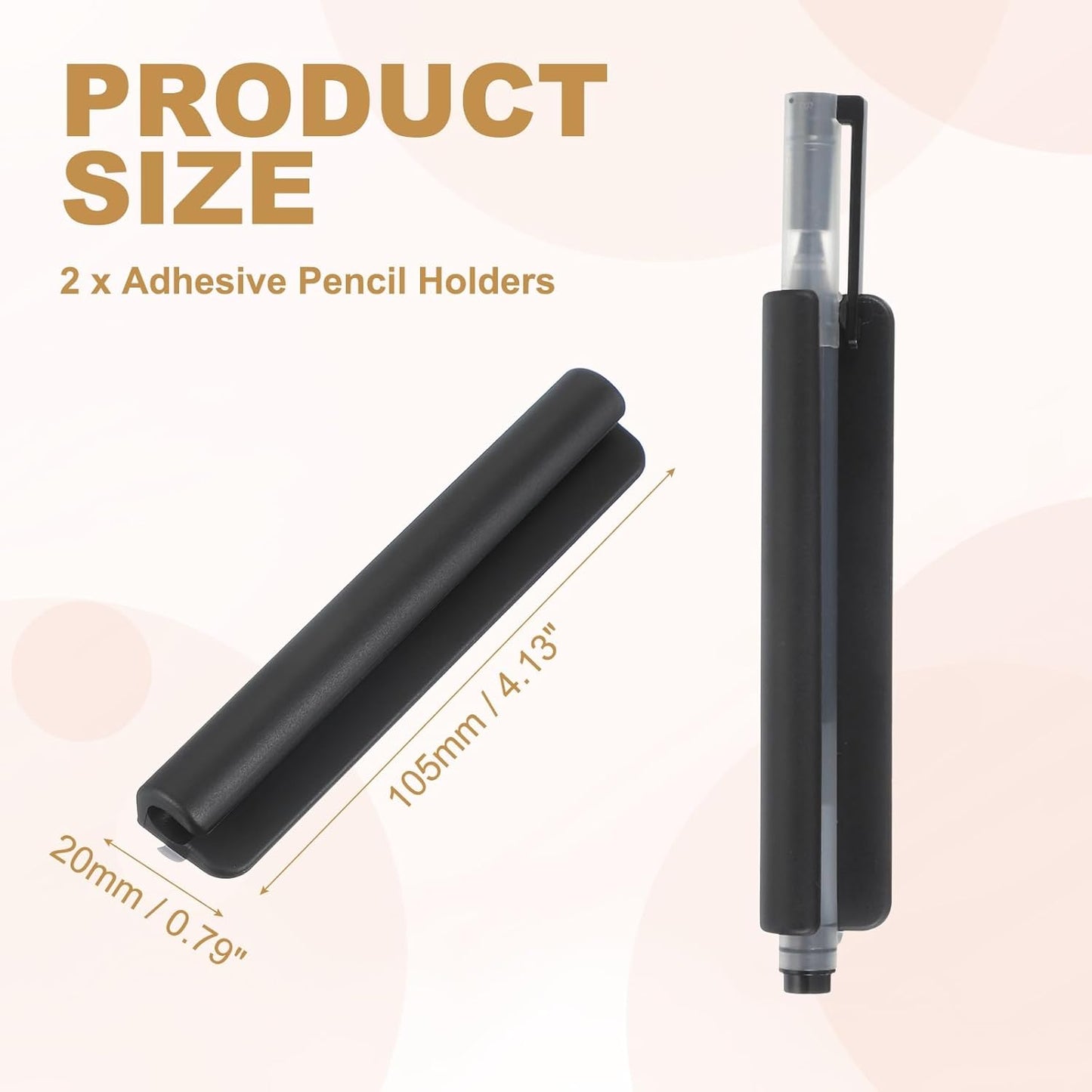 PATIKIL 2 Pcs Adhesive Pencil Holders, 105mm Long Universal Pencil Clip Silicone Pen Holder Office Pen Organizer for Desk Wall Clipboard Notebook Tablet Case Stylus, Black
