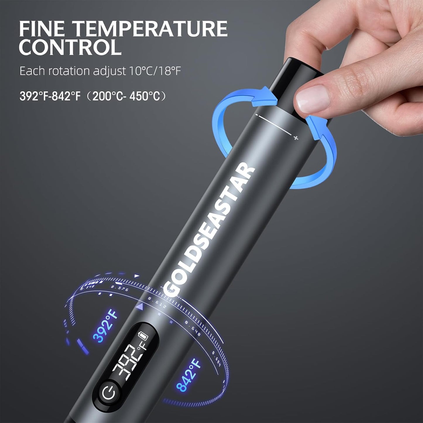 Cordless Soldering Iron Kit - 7s Fast Heating & Auto Sleep, Portable USB-C Rechargeable Welding Pen with 3 Tips (392°F/200°C to 842°F/450°C) for Electronics Repair/DIY/Circuit Board, Gunmental