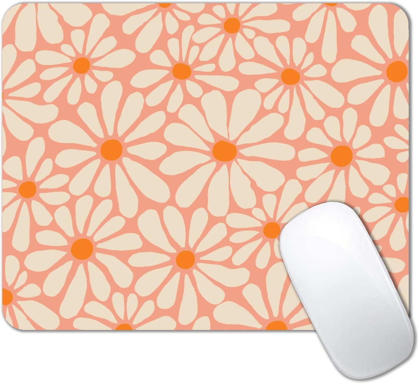 IMAYONDIA Cute Pink Mouse Pad, Daisy Flowers Mouse Pad, Aesthetic Modern Art Mousepad, Abstract Desk Decor, Anti Slip Rubber Base Orange Floral Mice pad for Computer Office Girl, 9.5 x 7.9 Inch