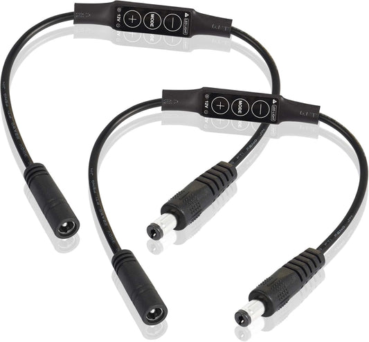 PNGKNYOCN DC 12V LED Strip Lights Dimmer DC 5.5 * 2.1mm Male to Female Mini Single Color LED Dimming Controller(2-Pack)