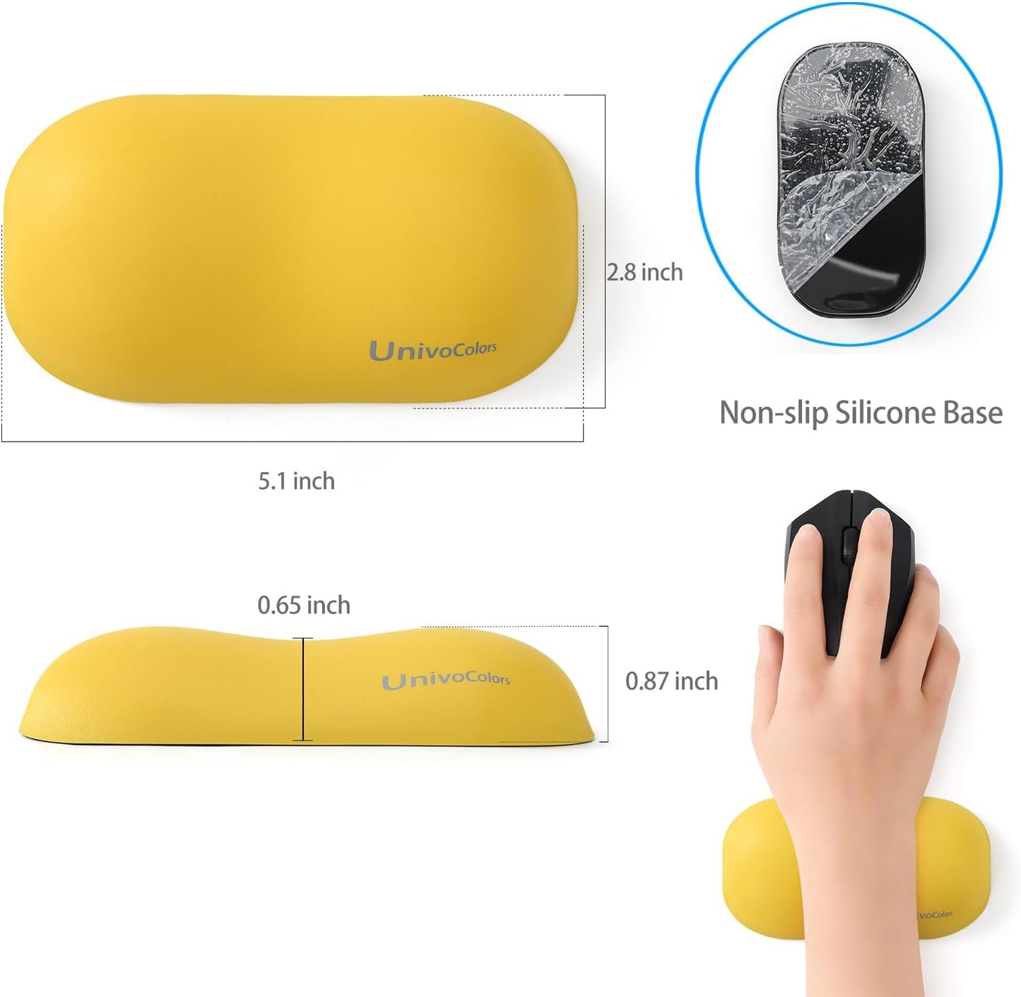 UnivoColors Design-Wave Wrist Rest, Artificial Sheepskin+Memory Foam+Ergonomic+Anti-Slip Gel, Resilience Support During Work and Gaming,Mouse Accessory,Yellow,N