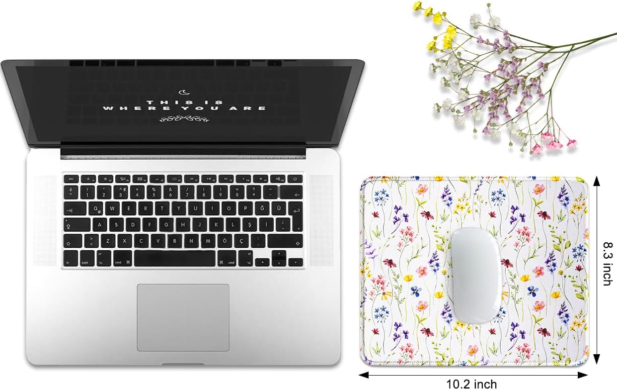 JIKIOU 3 Pack Mouse Pad with Stitched Edge, Comfortable Mouse Pads with Non-Slip Rubber Base, Washable Mousepads Bulk with Lycra Cloth, Mouse Pads for Computers Laptop Mouse 10.2x8.3in White Flowers