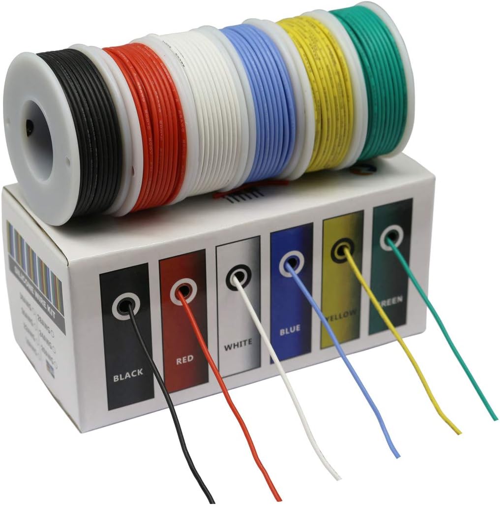 CBAZY™ Hook up Wire Kit (Stranded Wire Kit) 28 Gauge Flexible Silicone Rubber Electric Wire 6 Colors 32.8 feet Each 28 AWG